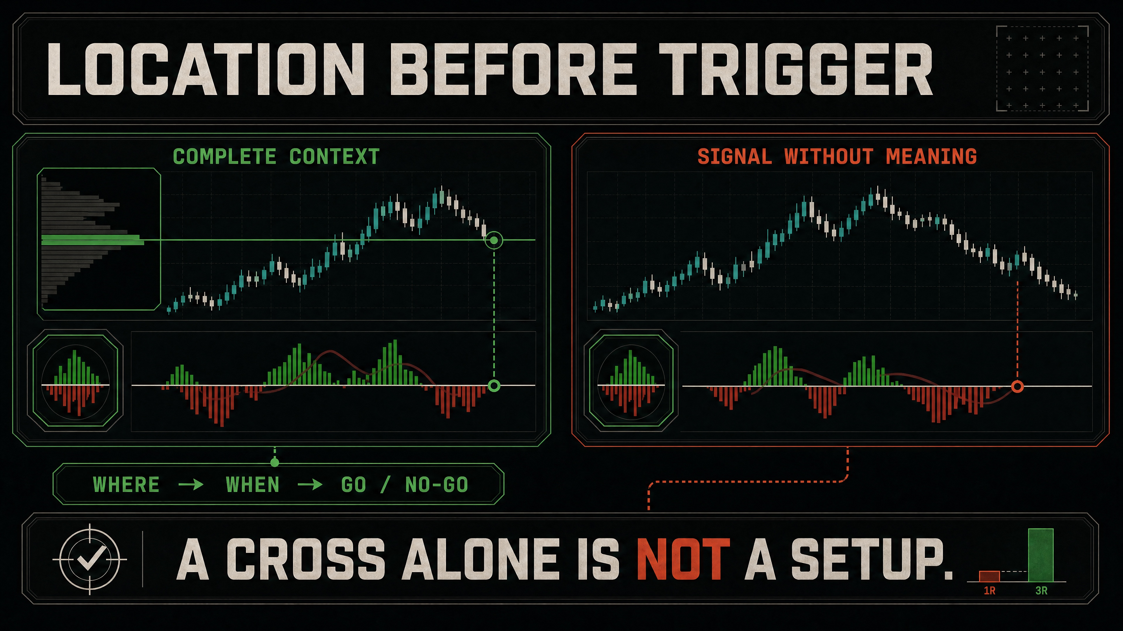 Trading sequence diagram showing that location must be defined before an execution trigger is considered.