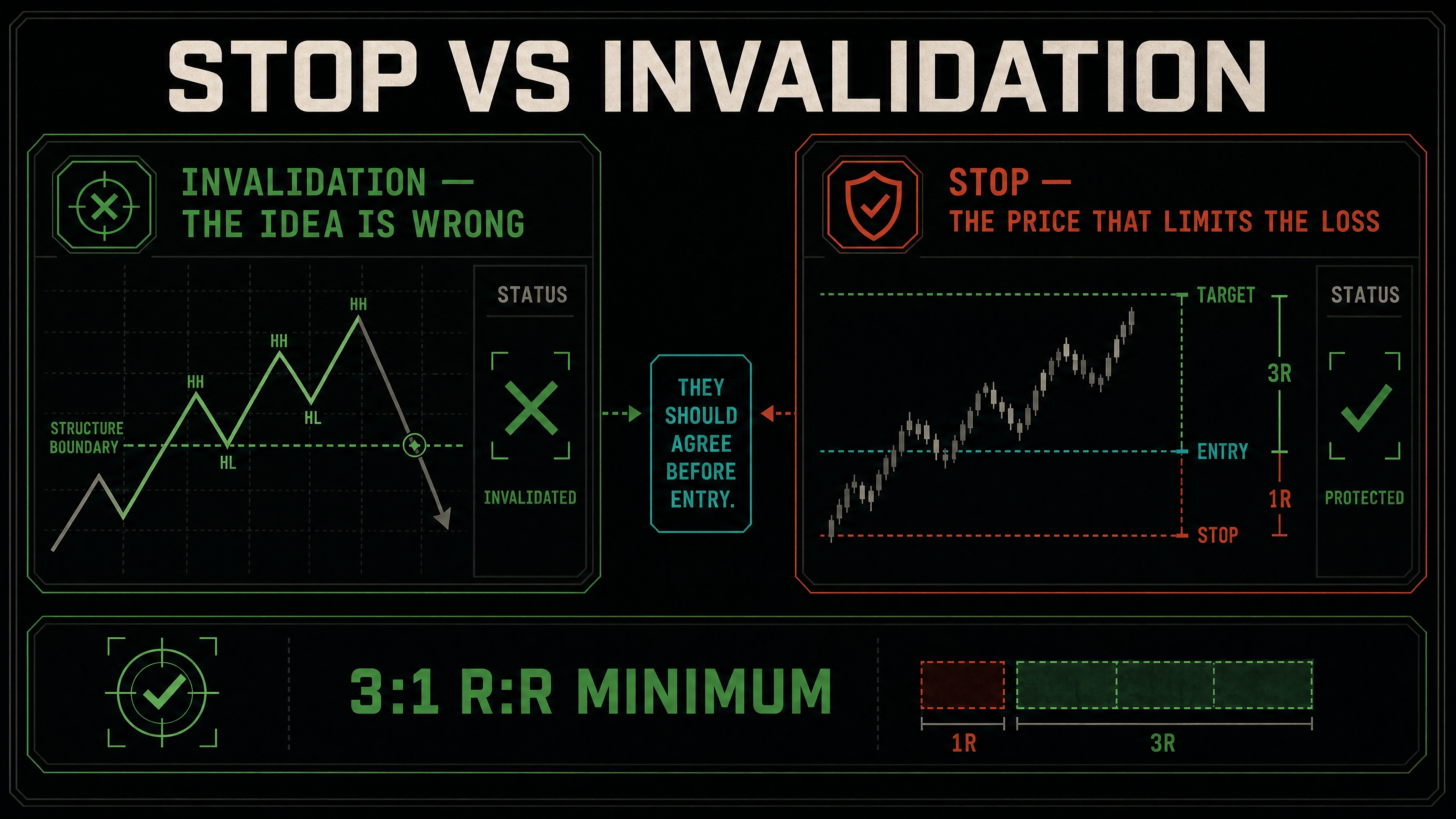 Diagram separating the structural invalidation of a thesis from an arbitrary stop amount.