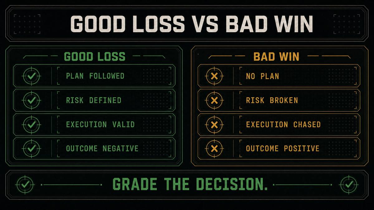 Good loss versus bad win: grade the decision, not the result